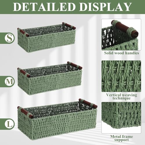 Boao 3 Pcs Boho Storage Wicker Baskets Handmade Woven Decorative Paper Rope Baskets for Organizing with Handle Counterto