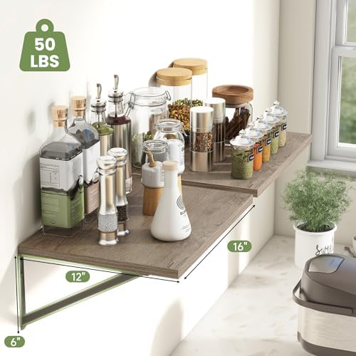 Heimlove 16W x 12D Deep Floating Shelves Set of 4 Grey