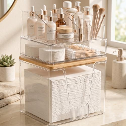SPOSPO 3-in-1 Disposable Facial Towel Holder & Makeup Organizer