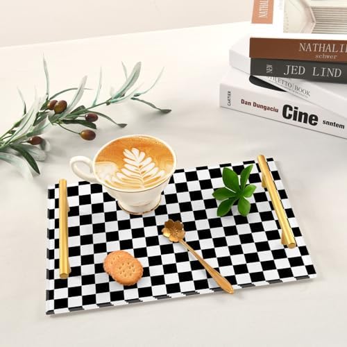 Vanity Tray for Bathroom Countertop Black White Checkered Pattern Decorative Kitchen Coffee Trays Acrylic Jewelry Perfum