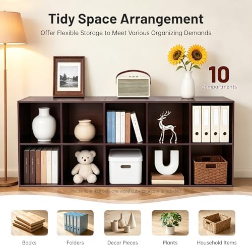 Solid Wood Cube Bookcase, Floor-Standing Storage Bookshelf(10-Cube)