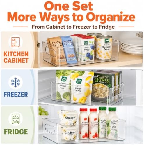 LotFancy 4 Pack Fridge Organizer Bins, Clear Plastic, Stackable, Can Soda