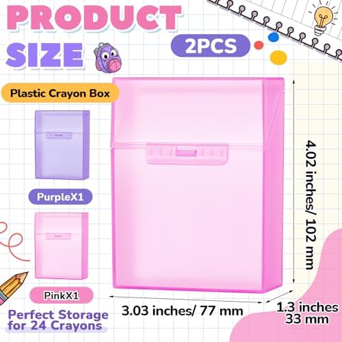 Clabby 2 Pcs Clear Plastic Crayon Boxes Hold 24 Count, Purple,Pink