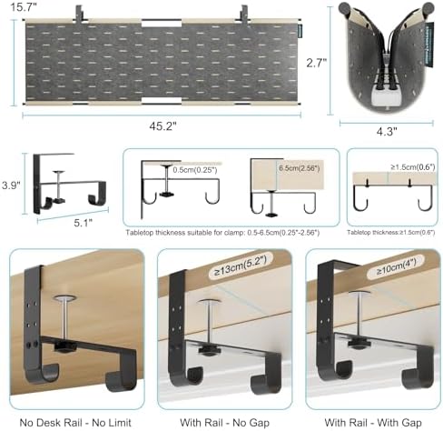 No Drill Under Desk Cable Management Tray, 45.2" Felt Cord Organizer