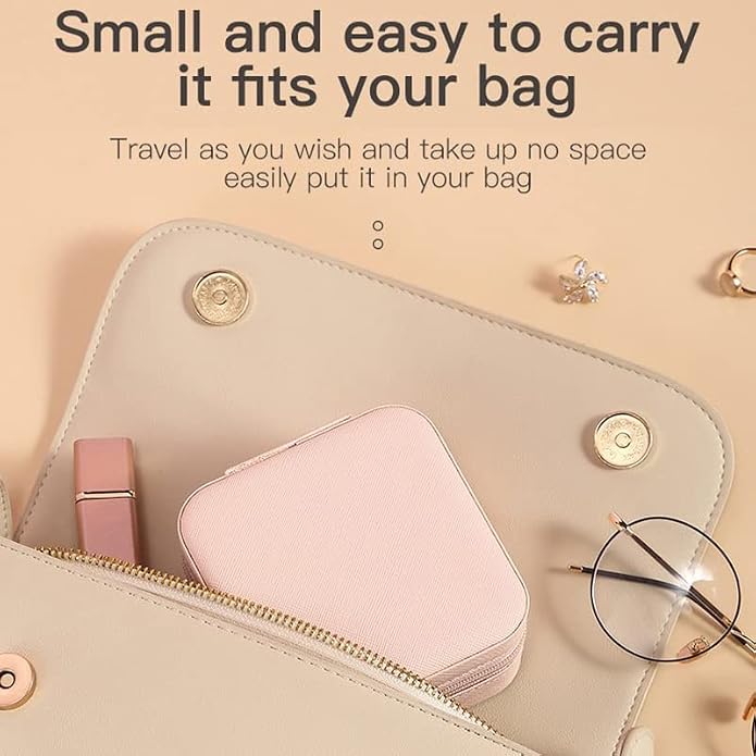 Bridesmaid Gifts Jewelry Box Personalized Small Jewelry Travel Case Custom PU Leather Portable Bridesmaid Proposal Boxes Mini Jewellery Organizer Storage Earrings Rings Necklaces for Women Girls-Pink