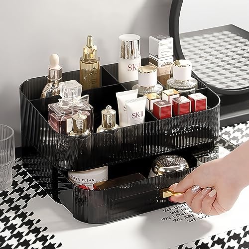 Makeup Organizer for Vanity, Large Desk Organizer with Stackable Drawer for Cosmetics, Skincare, Lipsticks, Palette, Nai