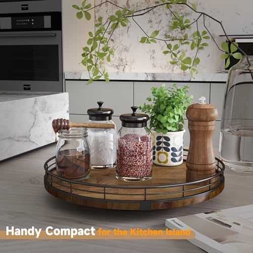 AMH 13-Inch Farmhouse Oak Lazy Susan Organizer, Walnut Finish