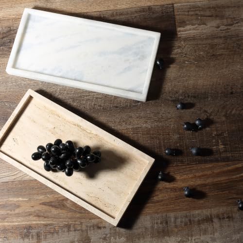 Koville 12" x 6" White Marble Vanity Tray for Home, Marble Bathroom Tray