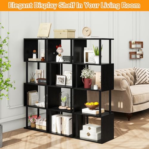 IBUYKE 5-Tier Tall Bookshelf,S-Shaped Geometric Bookcase,Black WBC015B