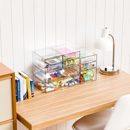 Yieach 8 Pack Clear Stackable Storage Drawers,Acrylic Drawer Organizer for Medicine,Palettes,Hair Accessories and Makeup