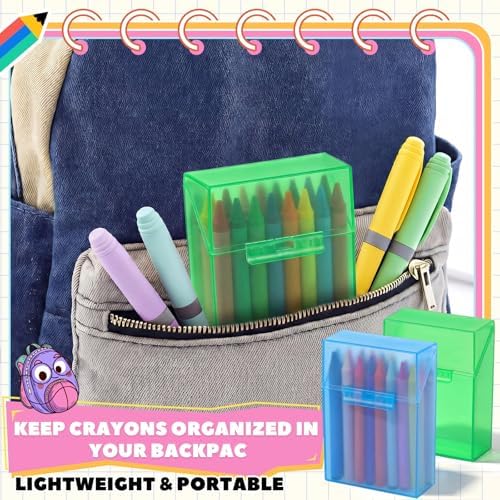 Clabby 2 Pcs Clear Plastic Crayon Boxes Hold 24 Count, Blue,Green