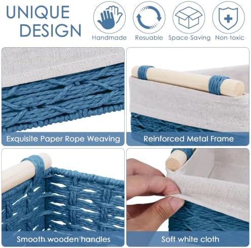 Wicker Storage Basket with Wooden Handle 2 Pack–Paper Rope Decorative Toilet Paper Baskets & Bathroom Organizer for Toil