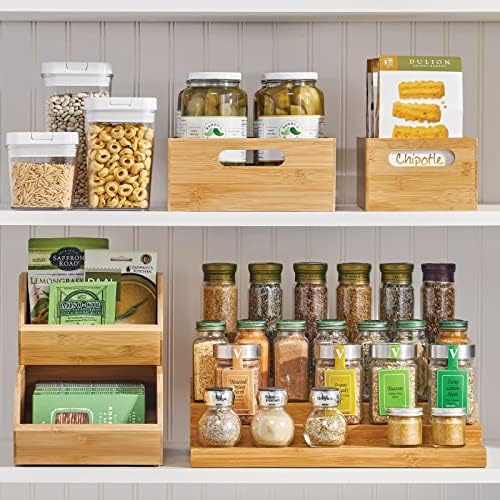 mDesign Bamboo Storage Bin Container, Drawer Organizer Crate Boxes with Handles for Kitchen Pantry Cabinet, Shelves, or 
