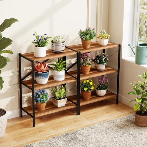 GIANTEX 3-Tier Bookshelf Set of 2, Industrial Bookcase with Heavy-Duty Metal Frame, Modern Open Storage Book Shelf, Book