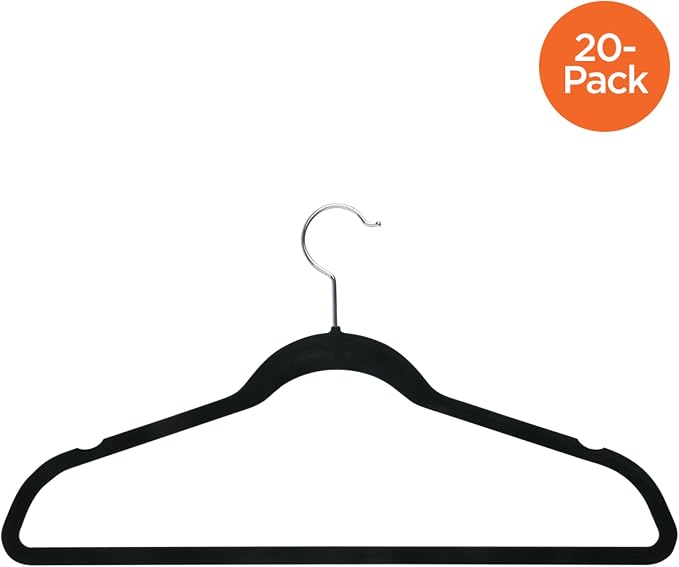 Honey-Can-Do HNG-01050 Ultra-Thin Non-Slip Velvet-Touch Hangers, Black, 20-Pack