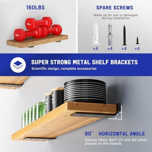 Goovilla Shelf Bracket, Floating Shelf Brackets 6 inch Long, 12 Pack, Black