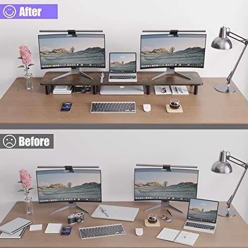 Dual Monitor Stand - 43.7 inch Extra Long Wide TV Stand - Wood & Steel Leg Desktop Riser - Desk Organization - Home Offi