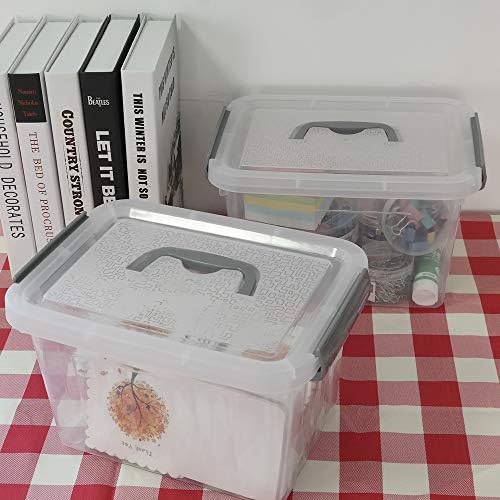 Jekiyo Clear Plastic Storage Bin, 6 Quart Latching Box with Lid, 4 Packs
