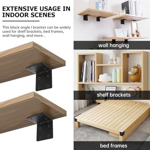 4 Pack L Brackets for Wood Matte Black Strong Corner Brace, Ribbed Corner Brackets for Wood Projects Furniture Fix and R