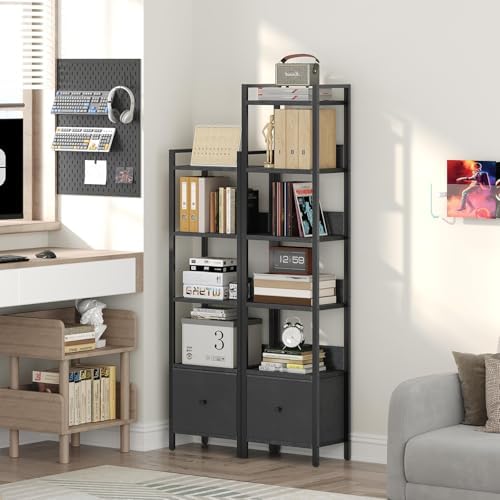 MAHANCRIS Bookshelf, 6-Tier Bookcase with Drawer, Small Book Shelf for Small Space, Storage Shelf Organizer, for Living 