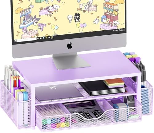 OPNICE Desk Organizer and Accessories, 2-Tier Computer Monitor Stand Riser with Drawer and 2 Pen Holders, Laptop Stand, 