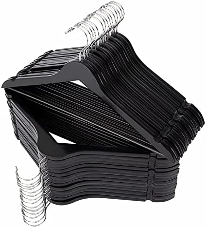 Solid Wooden Hangers 30 Pack, Wood Suit Hangers with Extra Smooth Finish, Precisely Cut Notches & Chrome Swivel Hook, Wooden Clothes Hangers for Shirt Coat Jacket Dress, Black