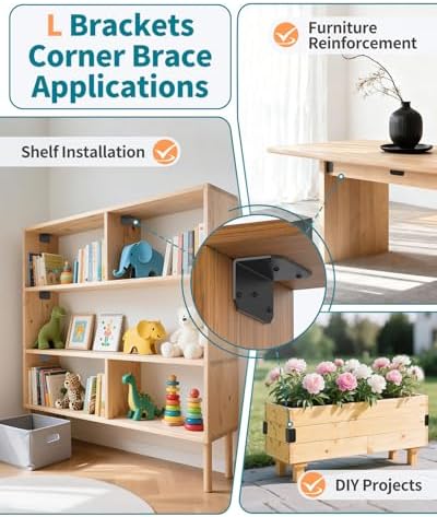 4 Inch L Bracket Corner Brace, 90 Degree Angle Iron, Black 4Pcs