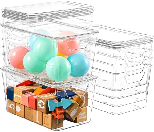 Freebat 12 Pack Clear Storage Bins with Lids, Middle Pantry 0rganizer Bins