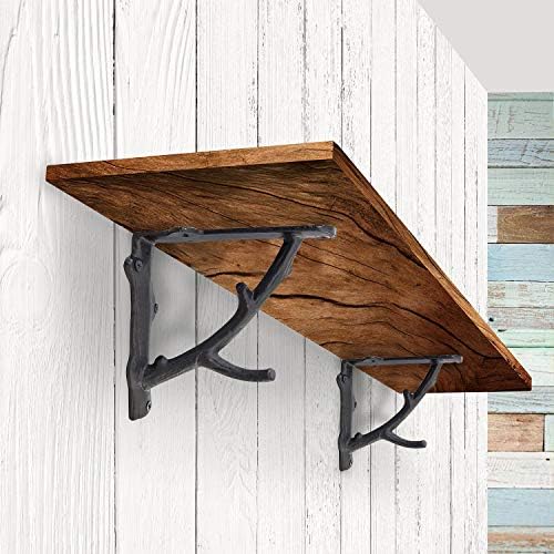 NACH Decorative Shelf Brackets, 4 Pack of 5.5 x 1.8 x 5.5 inch, Black Cast Iron Rustic Wall Mount Brackets - Metal Shelf