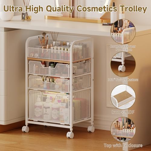 Makeup Cart Organizer, Rolling Vanity Storage, Skincare Organizer, White