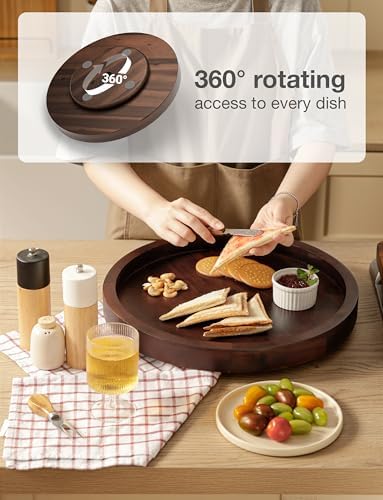 TIDITA 16" Rotating Wooden Lazy Susan Organizer for Tabletop (Walnut Color)