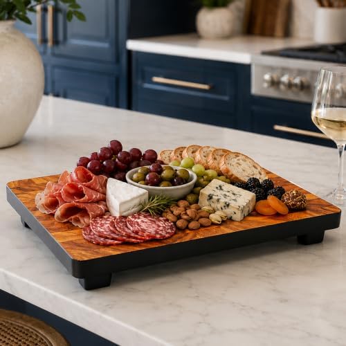 Woodard & Charles Raised Acacia Wood Serving Tray, 12" x 8" x 1.75", 4 Pack