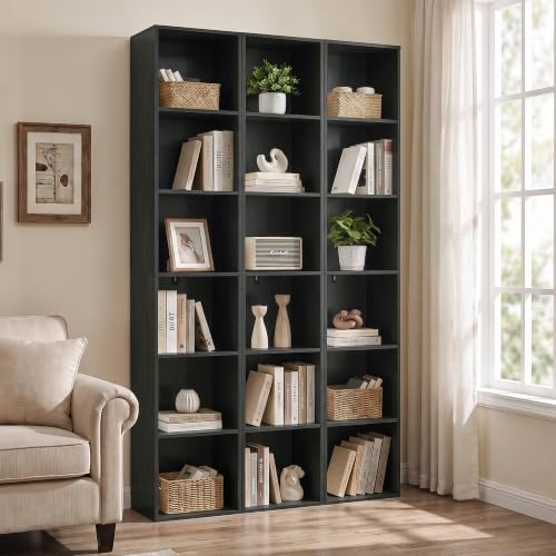 6 Cube Storage Organizer, 6 Tier Tall Narrow Bookshelf, Black Cube Shelf