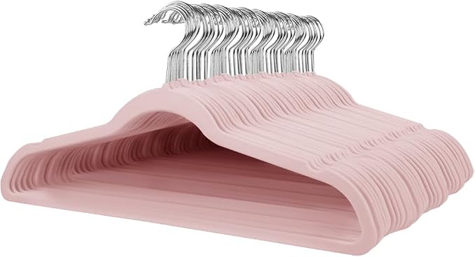 Stormix Adult Velvet Hangers Non-Slip Shoulder Notches, 17.3'' 52 Pack Pink