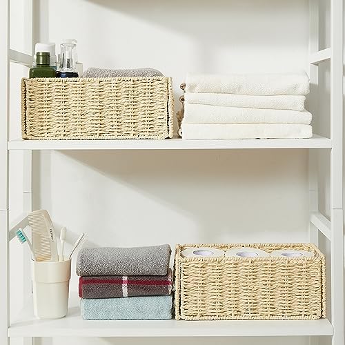 Vagusicc Wicker Storage Basket, Set of 2 Hand-Woven Paper Rope Wicker Basket, Small Storage Baskets for Organizing Toile