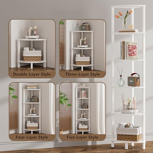 VIMBER Corner Shelf, 6-Tier Corner Bookshelf, Industrial Corner Ladder Shelf, DIY Storage Shelves, Modern Display Shelf 