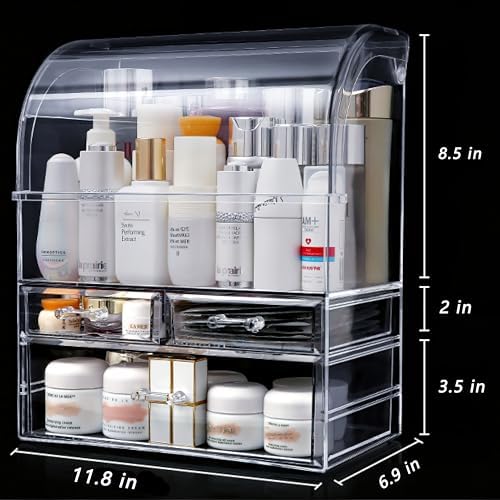 Clear Large Acrylic Makeup Organizer With Lid Cosmetic Storage Drawers Portable Makeup Organizers Dustproof And Waterpro
