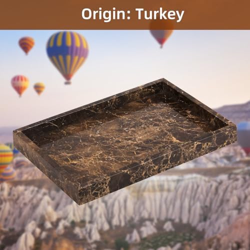 Marble Bathroom Vanity Tray, Dark Brown, 12"x 8" x1.2"