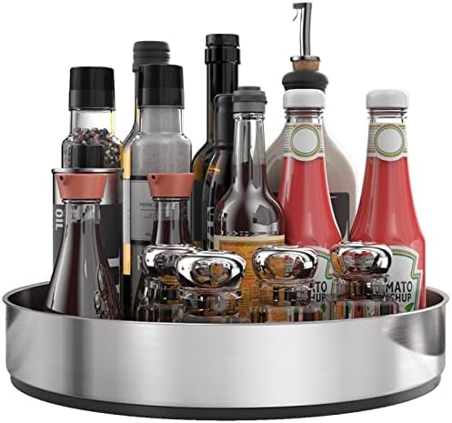 VAEHOLD Pantry Cabinet Lazy Susan Stainless Steel Black Spice Rack Turntable - Decorative Trays Storage Containers Organ