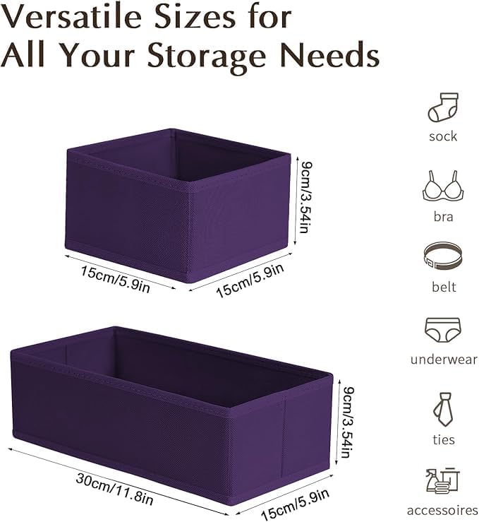 DIMJ Drawer Organizers Clothes, Set of 16 Dresser Organizer Bins, Fabric Closet Organizers and Storage, Shallow Drawer D