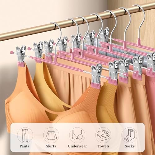 Pants Hangers with Clips Skirt Hangers, 12 Inch 10 Pack, Pink