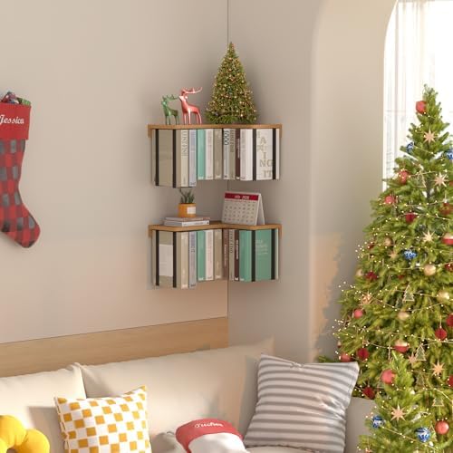 L-Shaped Corner Floating Shelves Set of 2, Floating Book Shelves for Wall