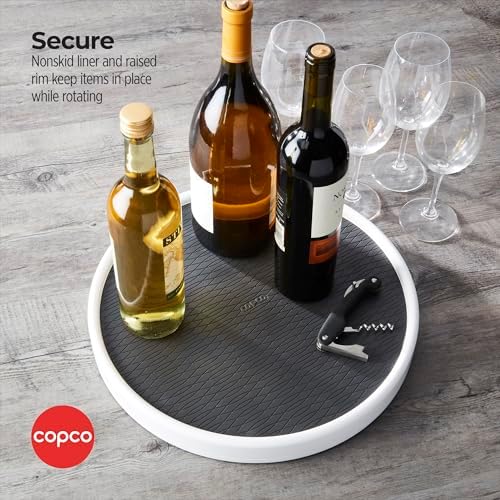 Copco 15 Inch Non-Skid Lazy Susan Turntable Organizer for Cabinet, Pantry, Refrigerator - Charcoal Gray, Smooth-Glide Ba