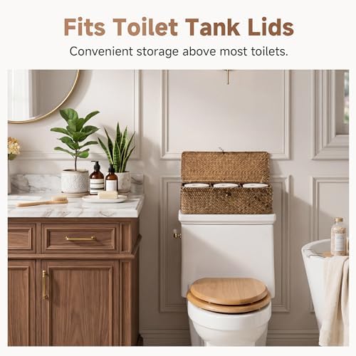 StorageWorks Wicker Basket with Lids, Large Toilet Paper Basket, Seagrass