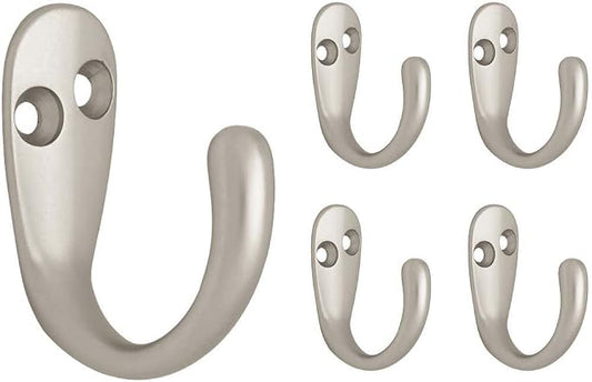 Franklin Brass (5-Pack) Single Wall Hooks 1-Prong Coat/Hat Matte Nickel Hooks for Hanging Wall Mount Hanger Clothes, Purse, Bag, Towel Organization Decorative Wall Hooks FBSPRH5-MN-C