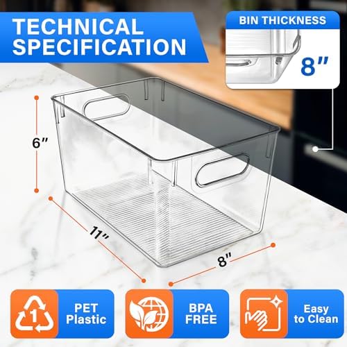 Lifemaster Stackable Refrigerator Bins - Set of 10 Large Capacity Organizers with Easy Grip Handles - Clear and Versatil