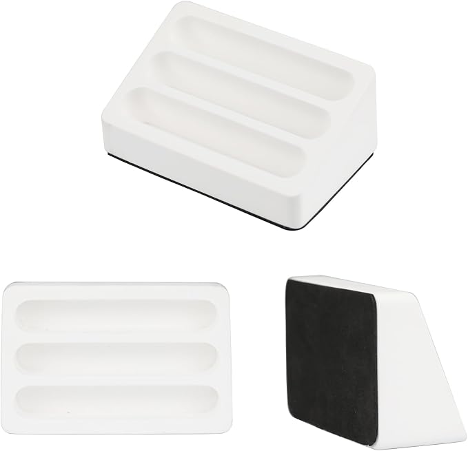 FREELOVE Desktop Card Holder, Concrete, Handmade, 3 Stair 3 Slots, Fits 30-50 Business Cards, Stone Weighted, Smooth Finish, Eva Base, Office Desk Organizer (White, Small)