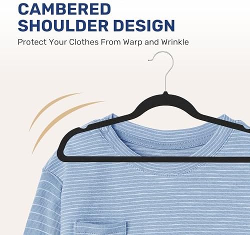 YSSOA 50 Packs Velvet Hangers, Non Slip Space Saving Suit Hangers, Heavy Duty Clothes Hangers with 360° Rotatable Hook for Coats, Pants, Black