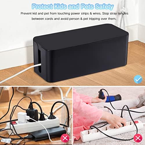 Cable Management Box, 3 Pack Cord Organizer Boxes with 33 PCS Cable Management Set to Cover Hide Power Strip, Surge Prot