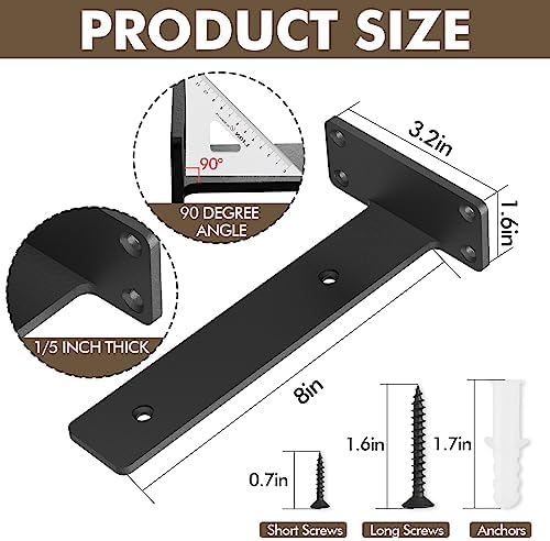 6 Pack Heavy Duty Metal Shelf Brackets 8 inch Long,Black